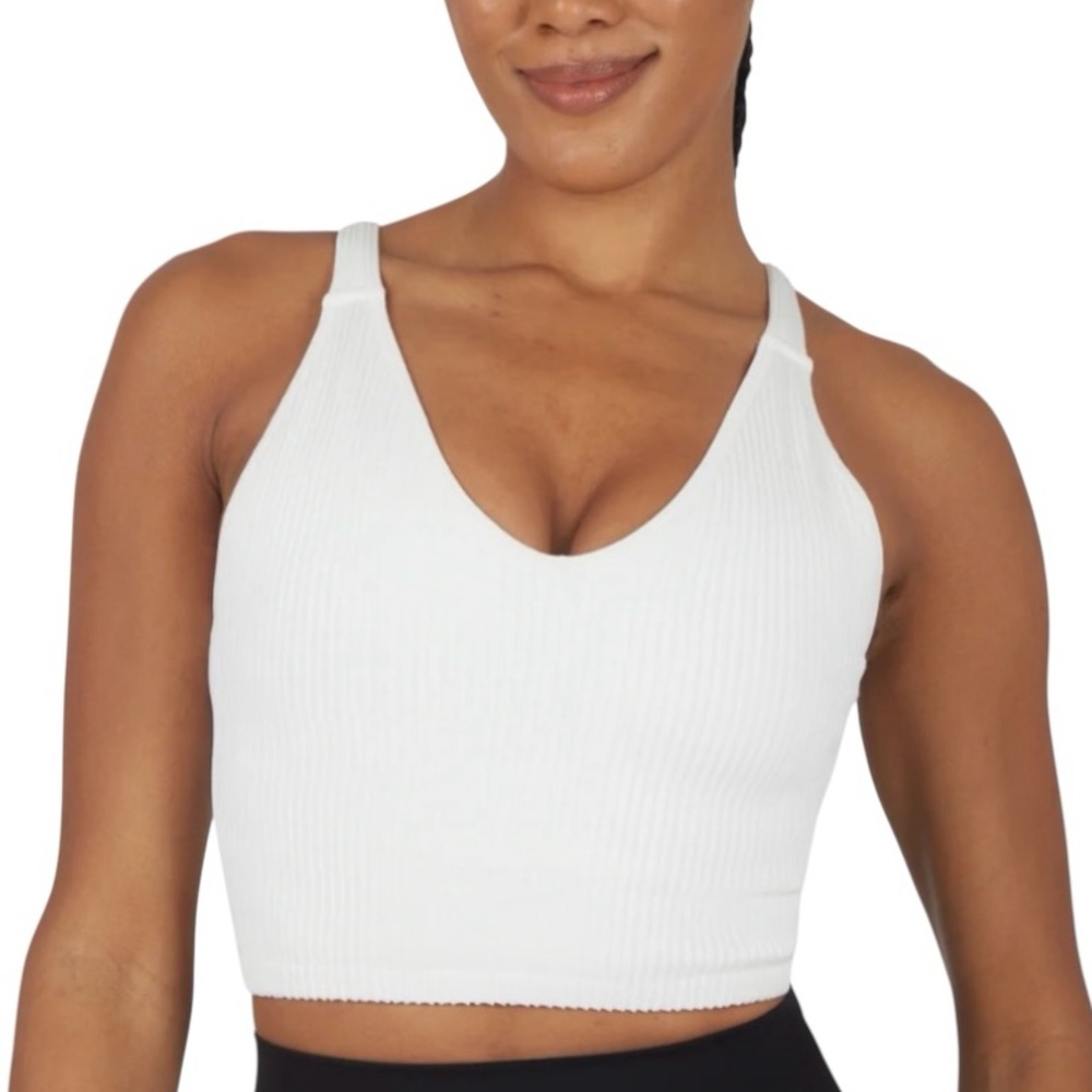 NWT! 90 Degree by Reflex Ribbed Seamless V-Neck White Tank - Size: M